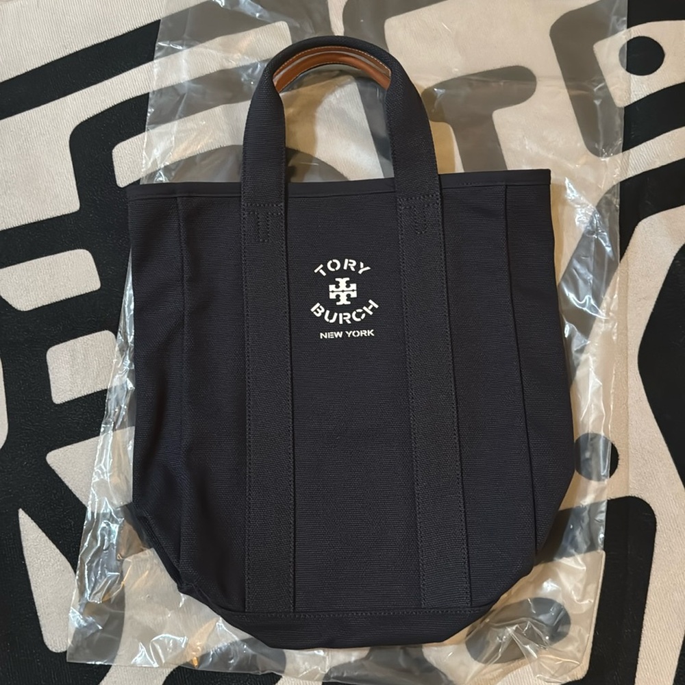 Brand New Tory Burch hand held canvas navy blue tote bag
